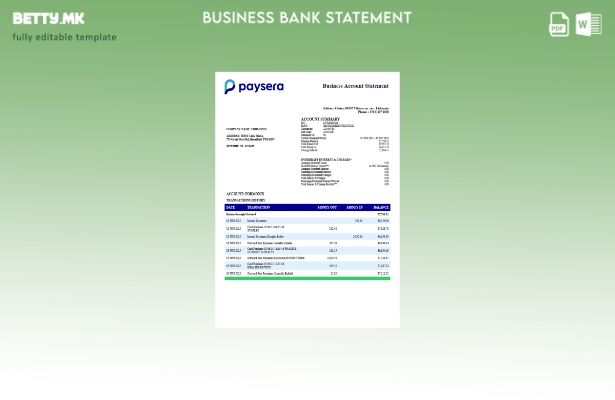 модерен стил Литвански Paysera цврста изјава за сметка Шаблон Word и PDF шаблон 
